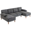 U Shape Couch with Double Chaise Lounge, Modern 4 Seater Sofa with Wooden Legs, Fabric Sofa for Living Room