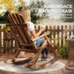 Wooden Outdoor Rocking Chair, Oversized Adirondack Patio Rocker with High Back and Slatted Seat, Carbonized