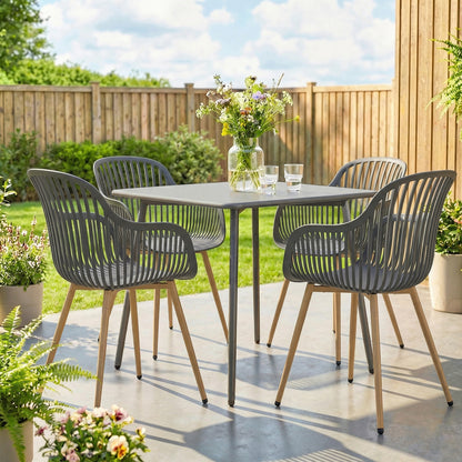 Grey Dining Chairs with Slotted Backrest, Set of 4