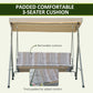 3-Seat Patio Swing Chair, Outdoor Porch Swing Glider with Adjustable Canopy, Light Brown