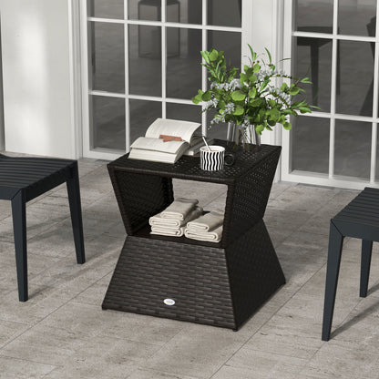 Dark Coffee Rattan Coffee Table with Umbrella Hole