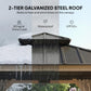 10 x 10 Hardtop Gazebo with Curtains, Wood Patio Gazebo with Double Steel Roof, Hook, Light Grey
