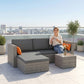 3-Piece Patio Furniture Set Modern Sectional Sofa Rattan Chair Wicker Conversation Set Outdoor Hand Woven Rattan Wicker Furniture Patio Coffee Table Sofa Set, Blue