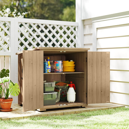 Wood Potting Shed Cabinet with Shelf and Double Doors