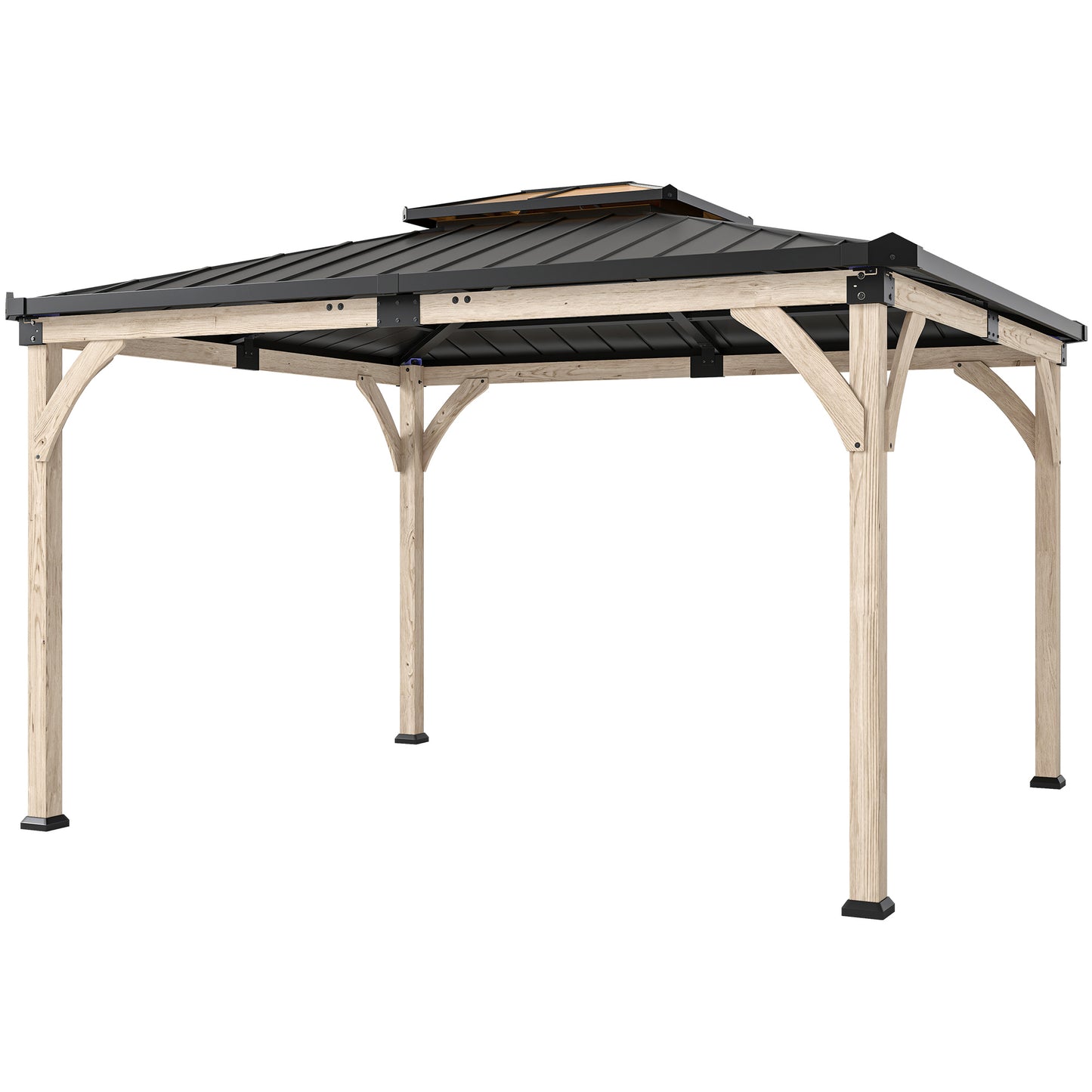 12' x 14' Light Walnut Hardtop Gazebo with Steel Roof