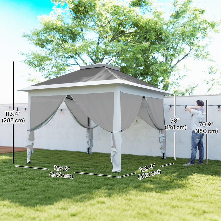 11' x 11' Dark Grey Pop-Up Gazebo with Double Roof & Sidewalls