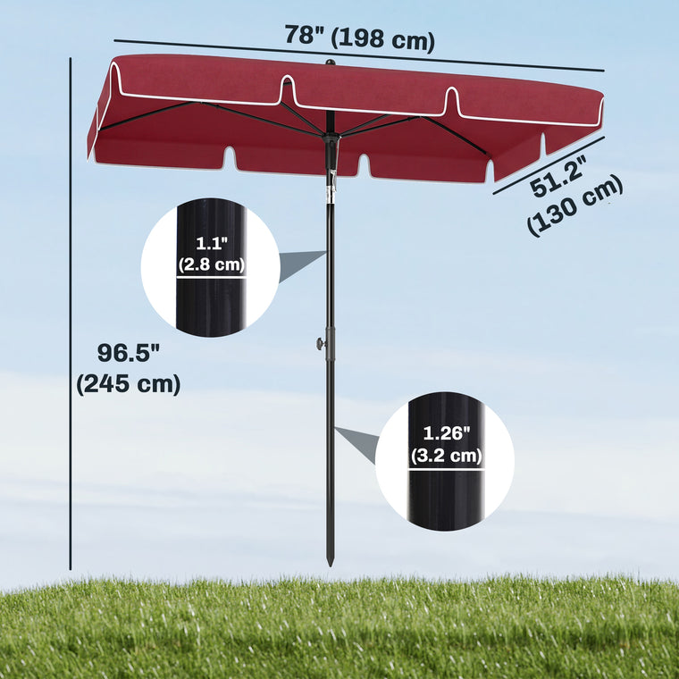 6.5' x 4' Red Aluminum Rectangle Patio Umbrella