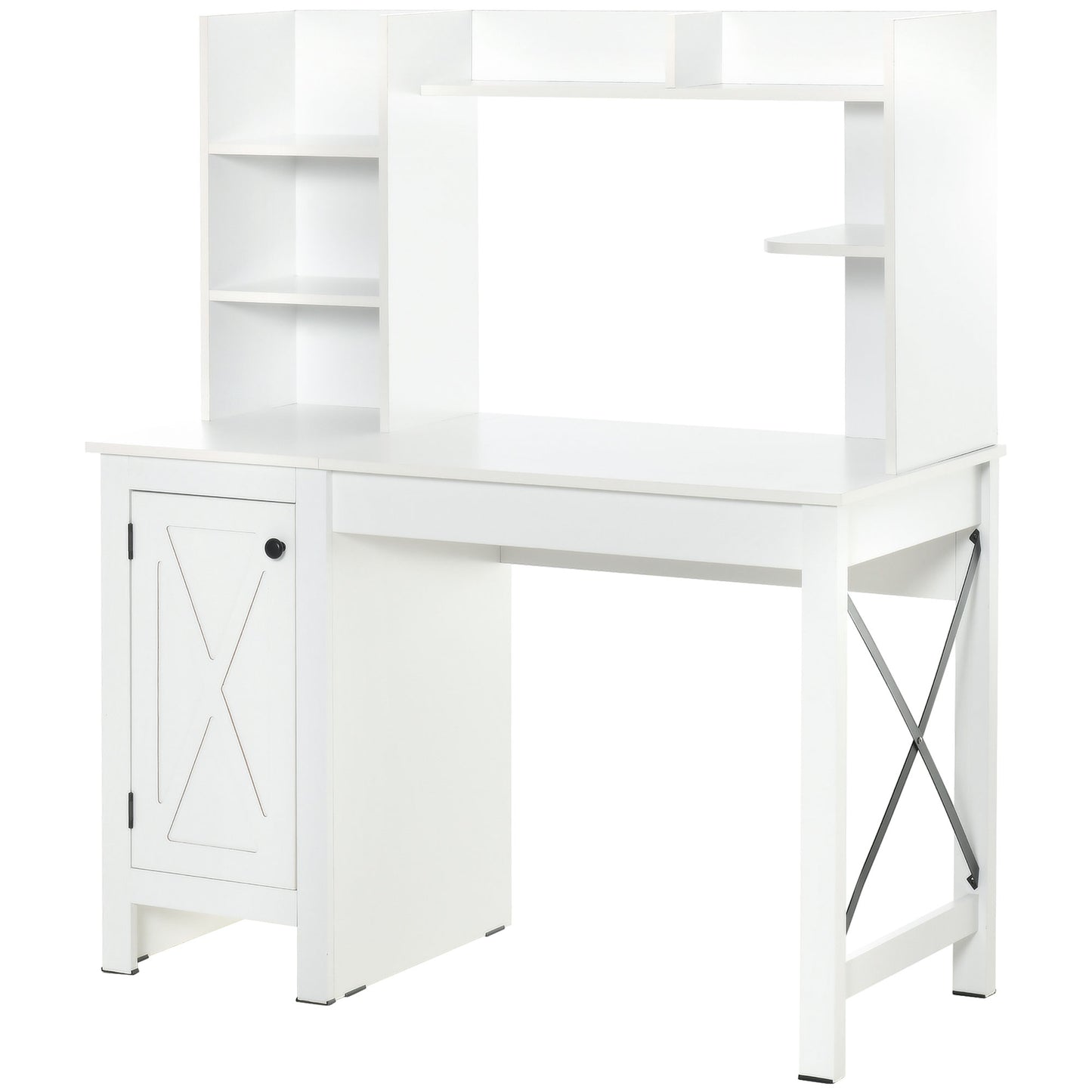 Computer Desk with Storage, 47 Inch Farmhouse Home Office Desk with Open Shelves and 2-Tier Cabinet, White