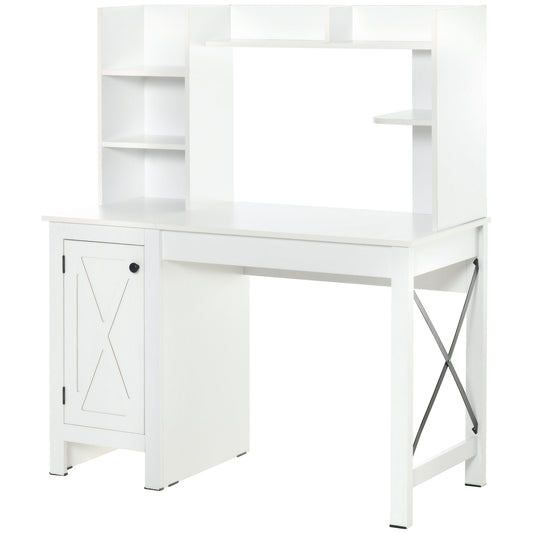 47" Computer Desk with Open Shelves & Cabinet - White