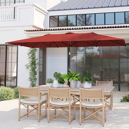 Wine Red Double-Sided Umbrella with Tilt & 12 Ribs