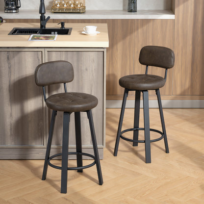 Upholstered Bar Stools Set of 2 with Backrest - Brown