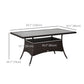 Garden Dining Table, Patio Rattan Dining Table with Glass Top, Storage Shelf for Yard, 59" x 34" x 29", Brown