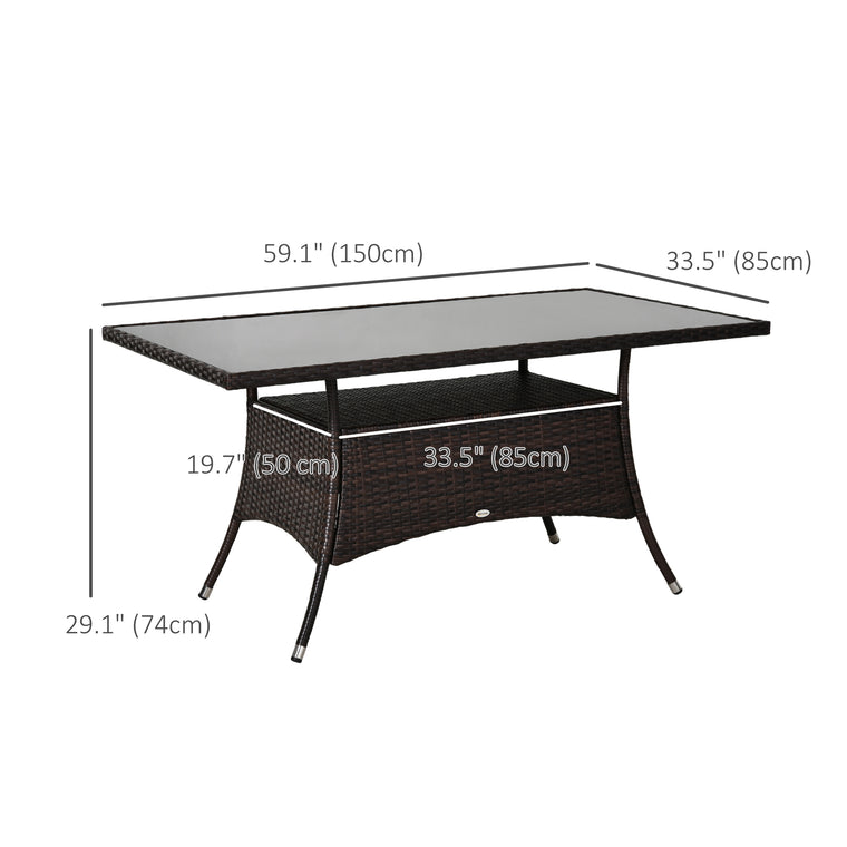 Rattan Garden Dining Table with Glass Top and Storage