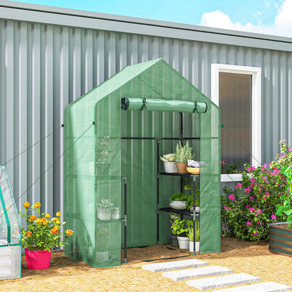 56" x 29" x 77" Dark Green 3-Tier Mini Greenhouse with 4 Shelves
