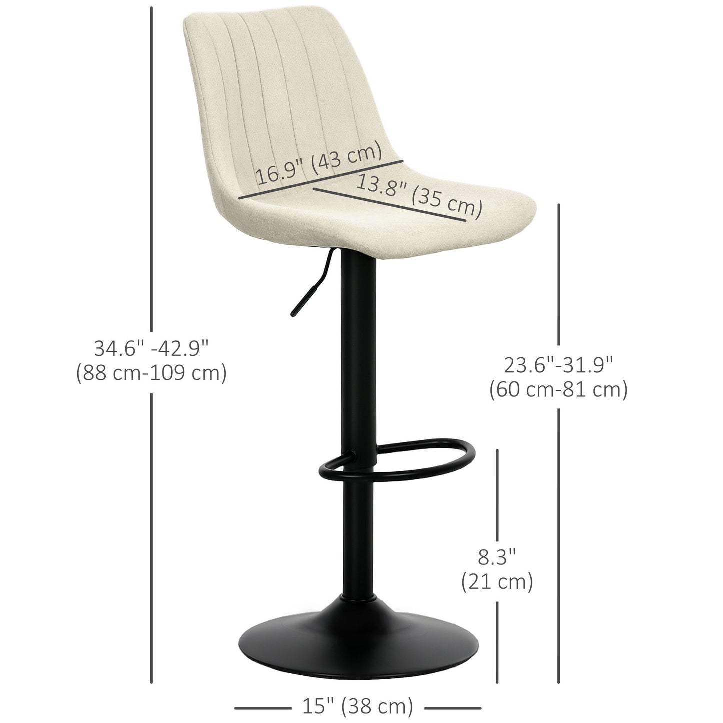 Adjustable Barstools Set of 2, Swivel Bar Stools with Back and Footrest for Kitchen Island Counter, Beige
