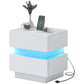 Nightstand with Charging Station and LED Light - White