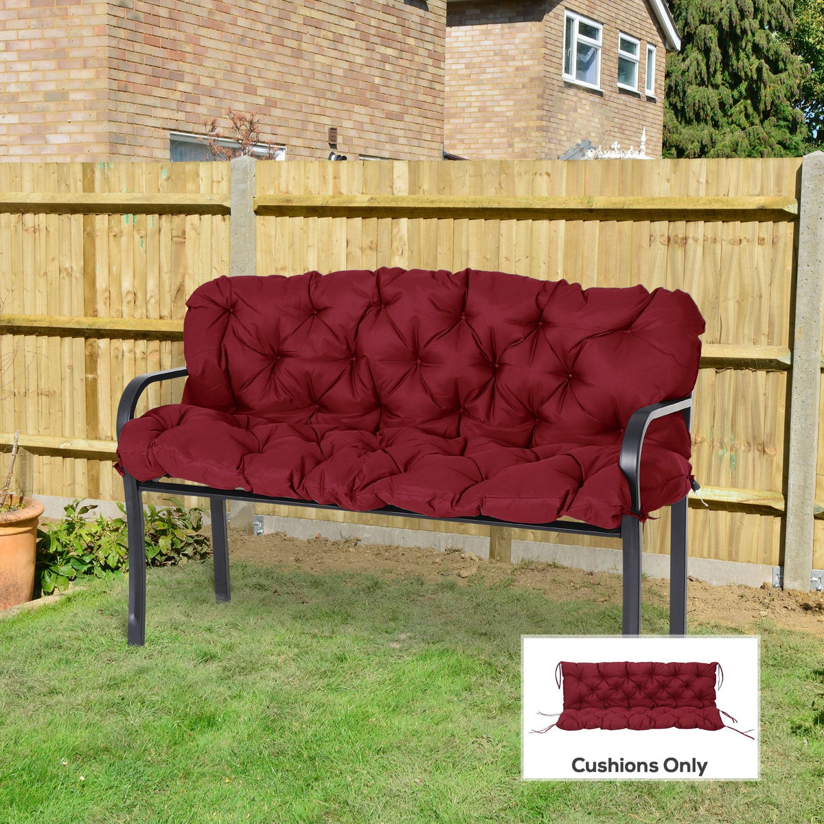 3 Seater Outdoor Swing Cushions with Backrest, Replacement Cushions for Patio Furniture, Wine Red