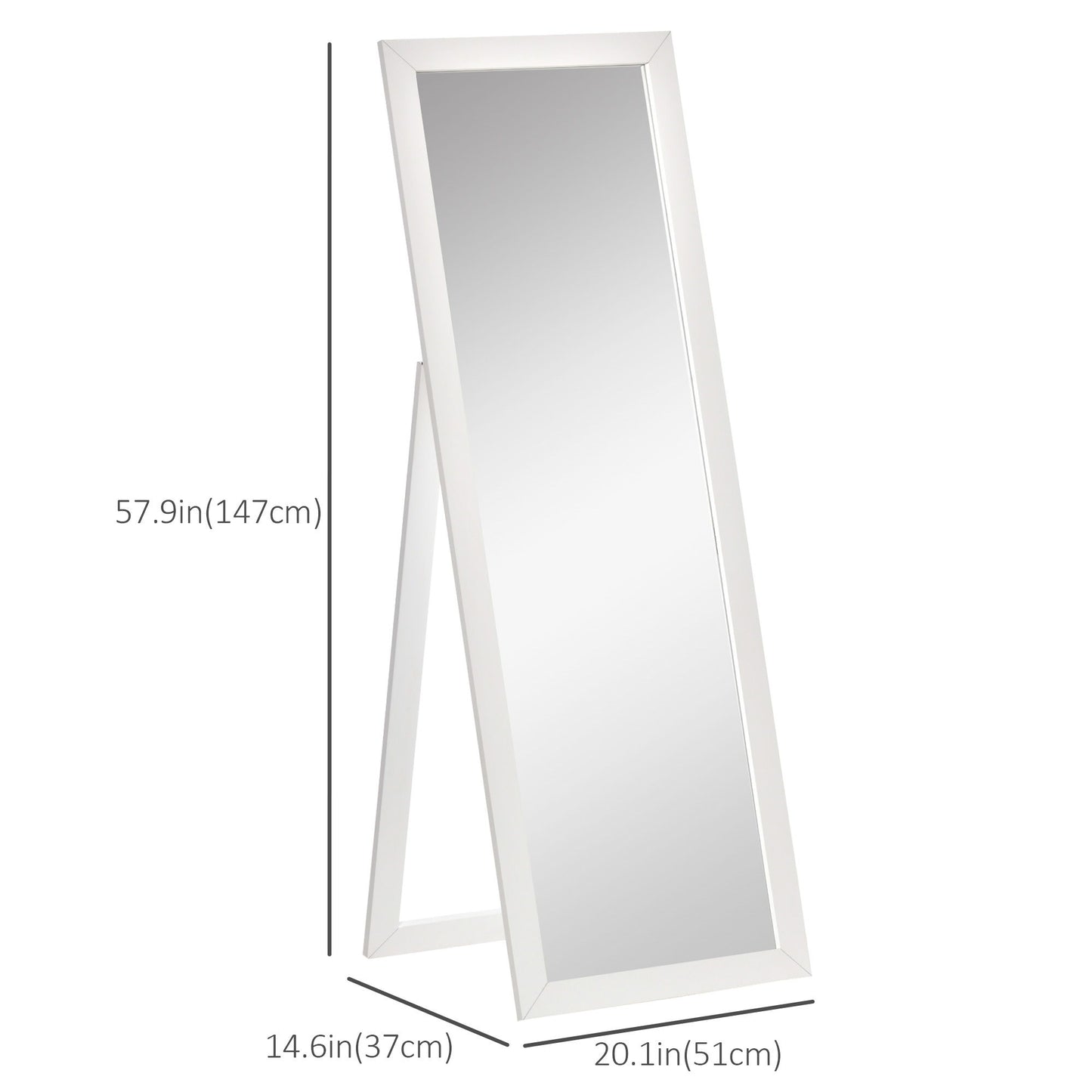 58" x 20" Full Length Mirror with Frame, Floor Standing Mirror, Rectangular Full Body Mirror for Bedroom, Living Room, White
