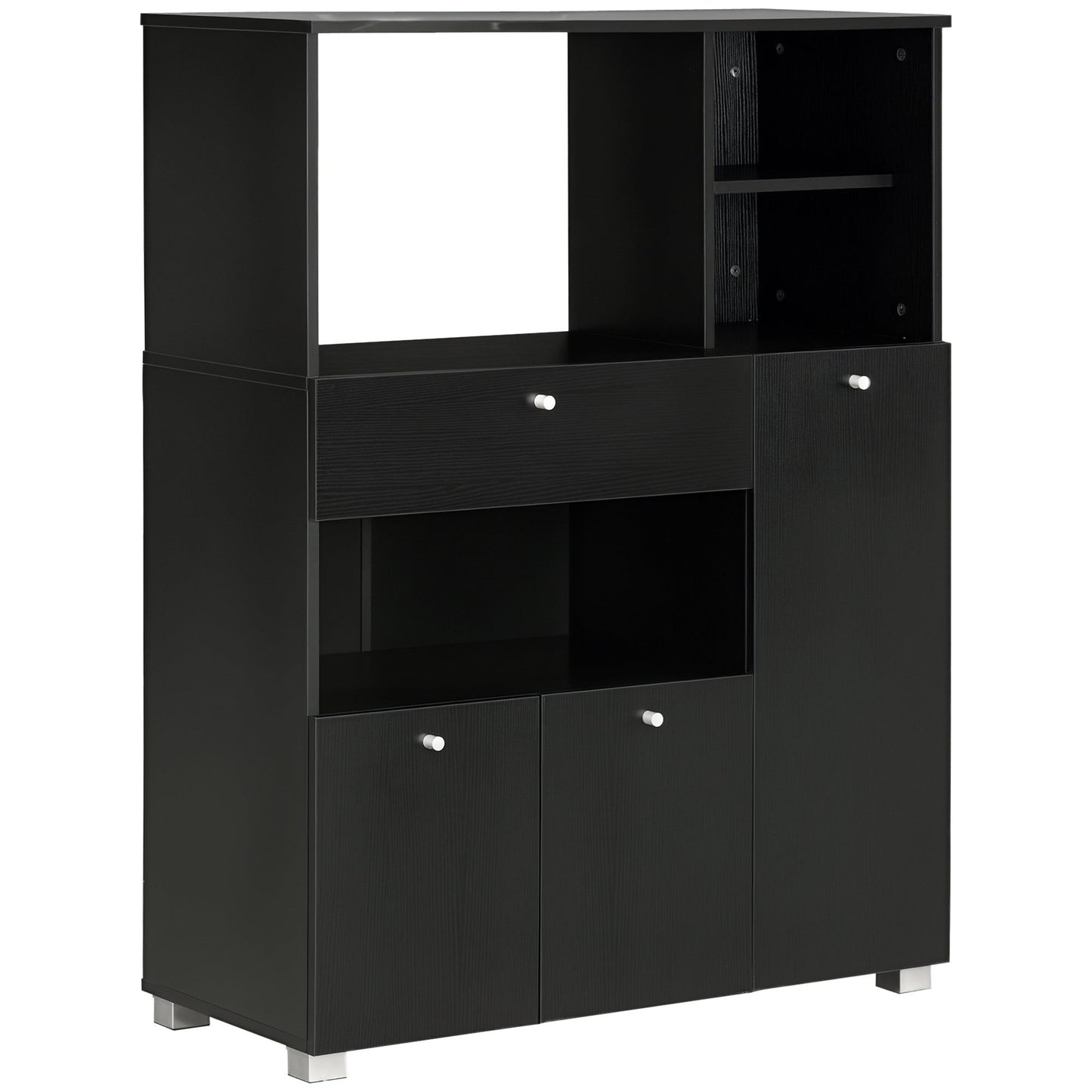 Compact Kitchen Pantry with Microwave Stand - Black