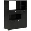 Compact Kitchen Pantry with Microwave Stand - Black