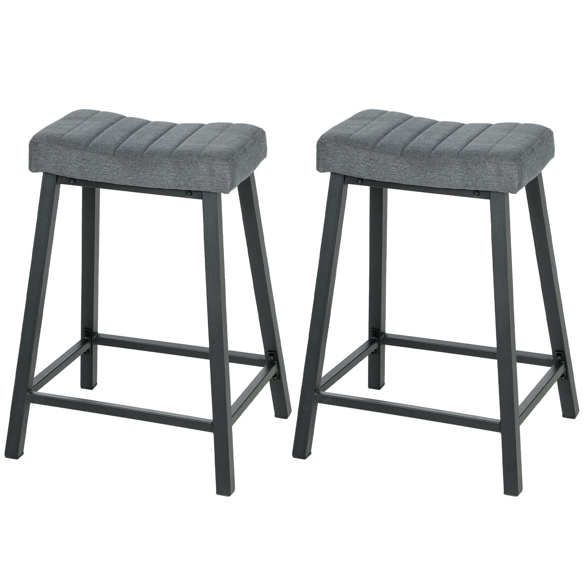 Set of 2 Bar Stools, Velvet Upholstered Counter Stools with Curved Seat and Footrest for Kitchen Island, Grey
