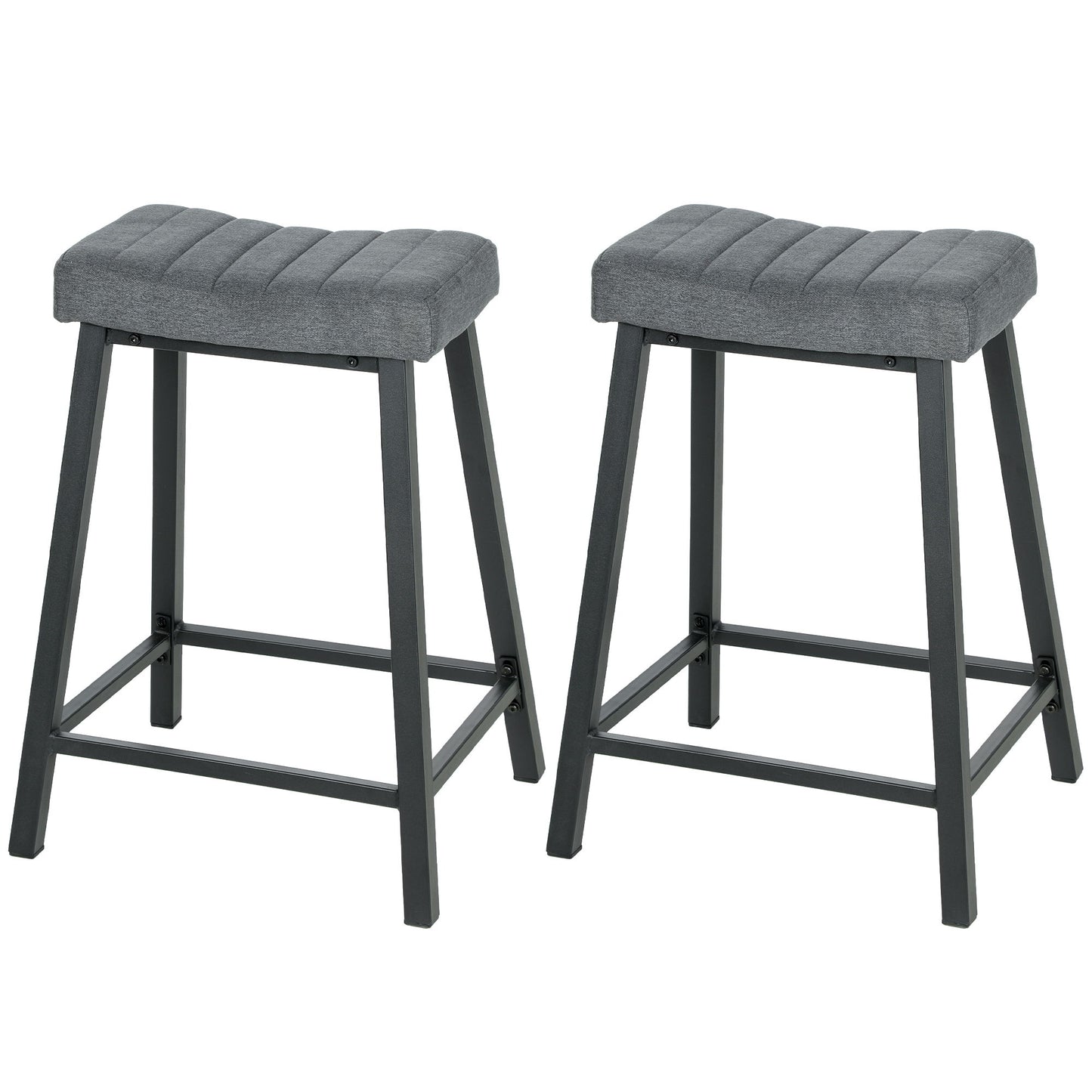 Set of 2 Bar Stools, Velvet Upholstered Counter Stools with Curved Seat and Footrest for Kitchen Island, Grey