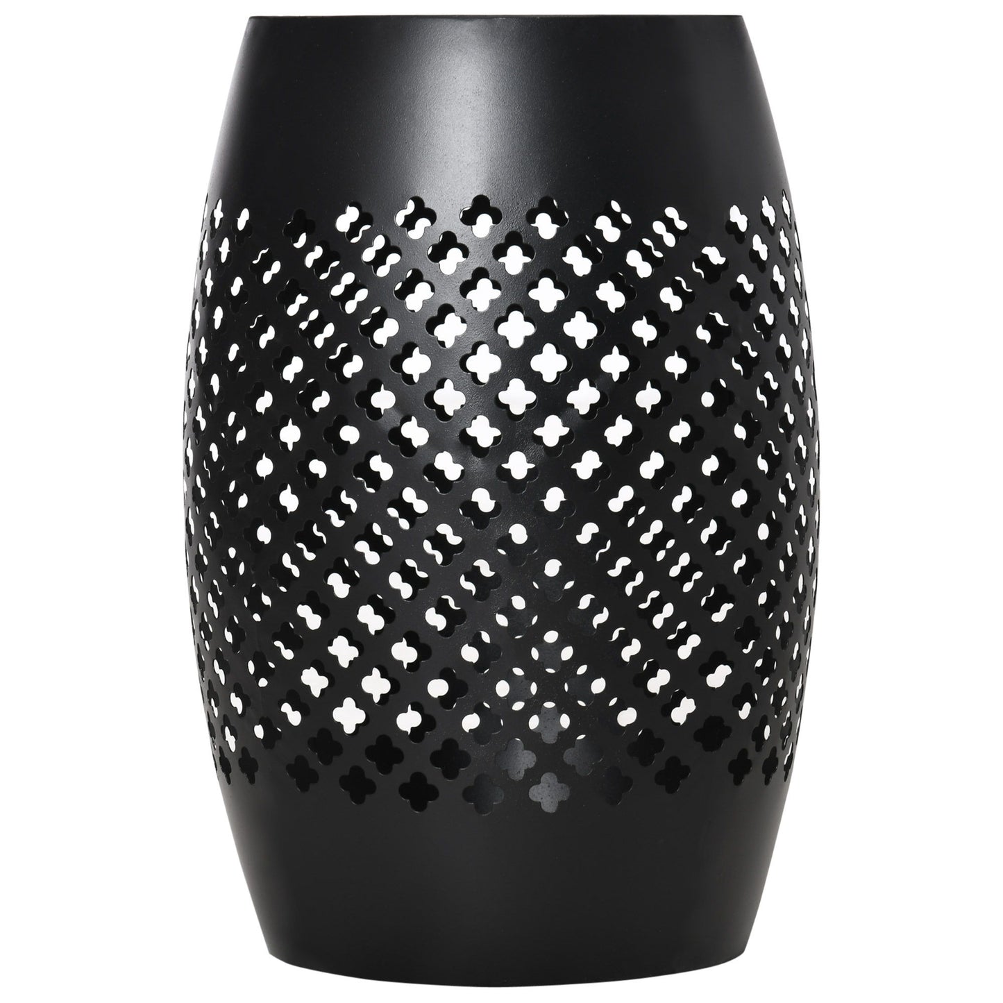12" Steel Patio End Table, Round Hollow Drum Side Table, Accent Table for Indoor and Outdoor, Black
