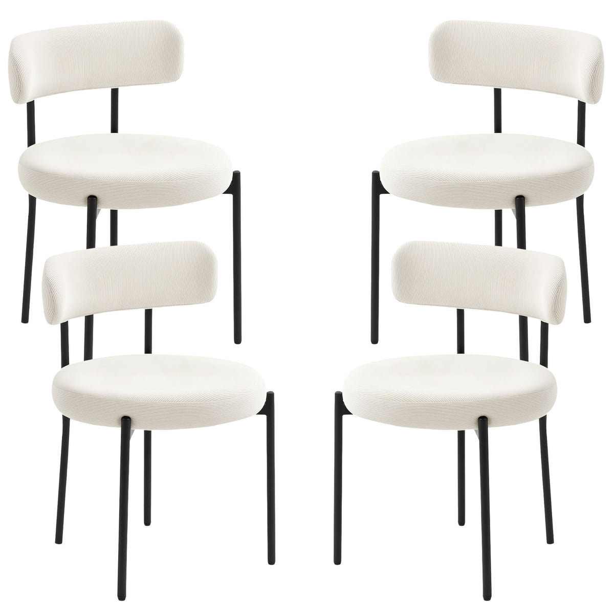 4 Pieces Kitchen Chairs, Modern Dining Chairs w/ Corduroy Upholstery and Steel Legs for Living Room, Beige