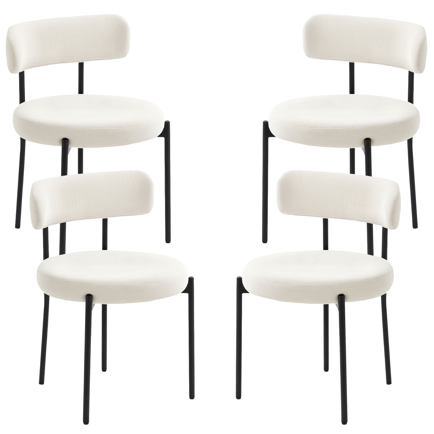 4 Pieces Kitchen Chairs, Modern Dining Chairs w/ Corduroy Upholstery and Steel Legs for Living Room, Beige