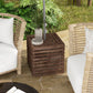 2-in-1 Outdoor Umbrella Base Storage Box Wooden Patio Side Table, Brown