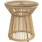 Round End Table, Rattan Side Table, Hollow Drum Design Coffee Table w/ Glass Tabletop for Patio, Garden, Balcony, Beige