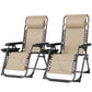 Zero Gravity Chair Set of 2, Folding Reclining Outdoor Lounge Chair with Cup Holder, Headrest, Light Brown