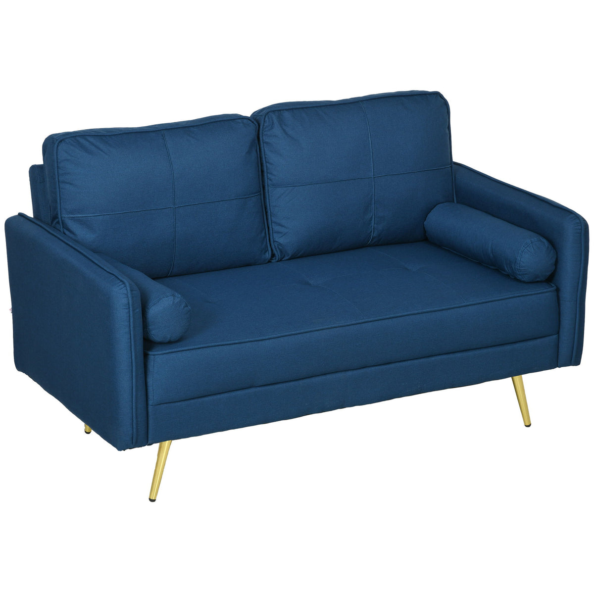 56" Loveseat Sofa for Bedroom Upholstered 2 Seater Couch with Back Cushions and Pillows, Blue