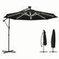 10 ft Offset Patio Umbrella with Solar Light, Garden Hanging Parasol with 360° Rotation, Tilt, Cover, Black