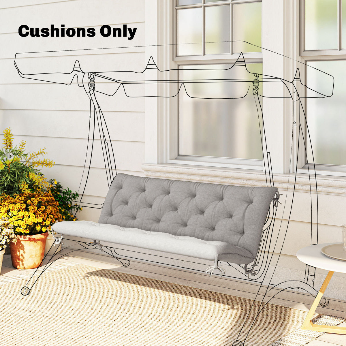 3-Seater Outdoor Bench Swing Chair Replacement Cushions for Patio Garden, Light Grey