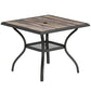 Outdoor Dining Table for 4, Square Patio Table with Umbrella Hole, Shelf, Faux Wood Top for Garden, Backyard, Grey