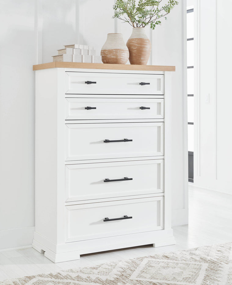 Ashbryn - White / Natural - Five Drawer Chest - Forward Furniture