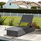 Patio Wicker Lounger, Outdoor PE Rattan Single Chaise Lounge w/Adjustable Recliner Backrest, Cushion, & Pillow, Grey