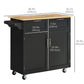 Rolling Kitchen Island with 2 Drawers and Towel Rack - Black