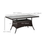 Garden Dining Table, Patio Rattan Dining Table with Glass Top, Storage Shelf for Yard, 59" x 34" x 29", Brown