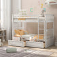 Twin Over Twin Bunk Bed with Drawers, Solid Pine Wood and MDF, Double-Decker Bed for Living Rooms, 79.5" L x 43.5" W x 64" H, White