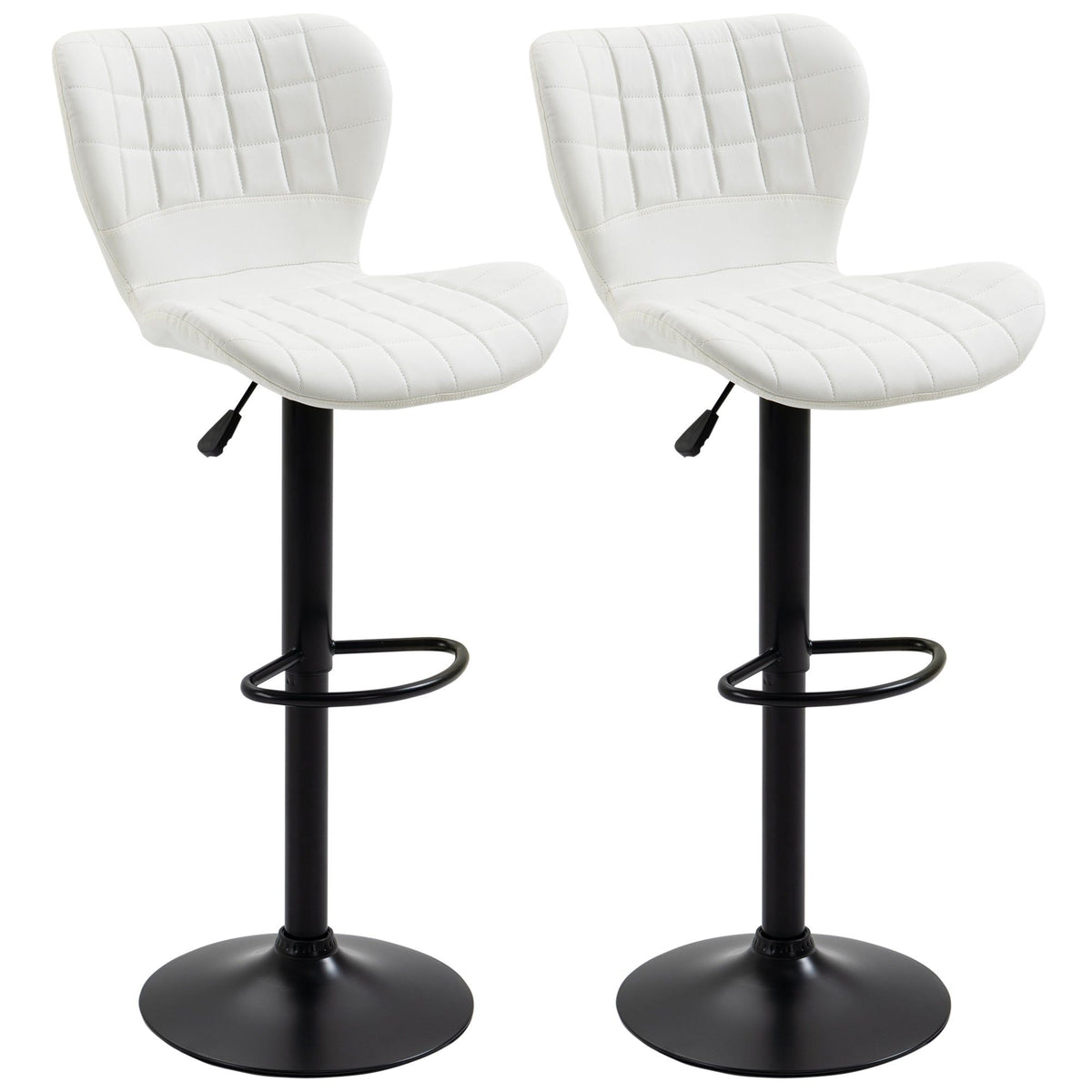 Set of 2 Swivel Adjustable Bar Stools - White