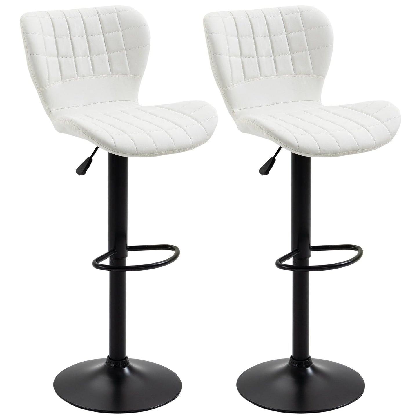 Set of 2 Swivel Adjustable Bar Stools - White