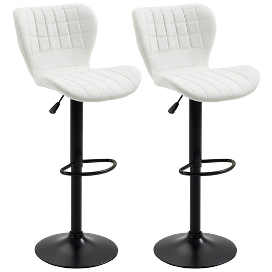 Set of 2 Swivel Adjustable Bar Stools - White