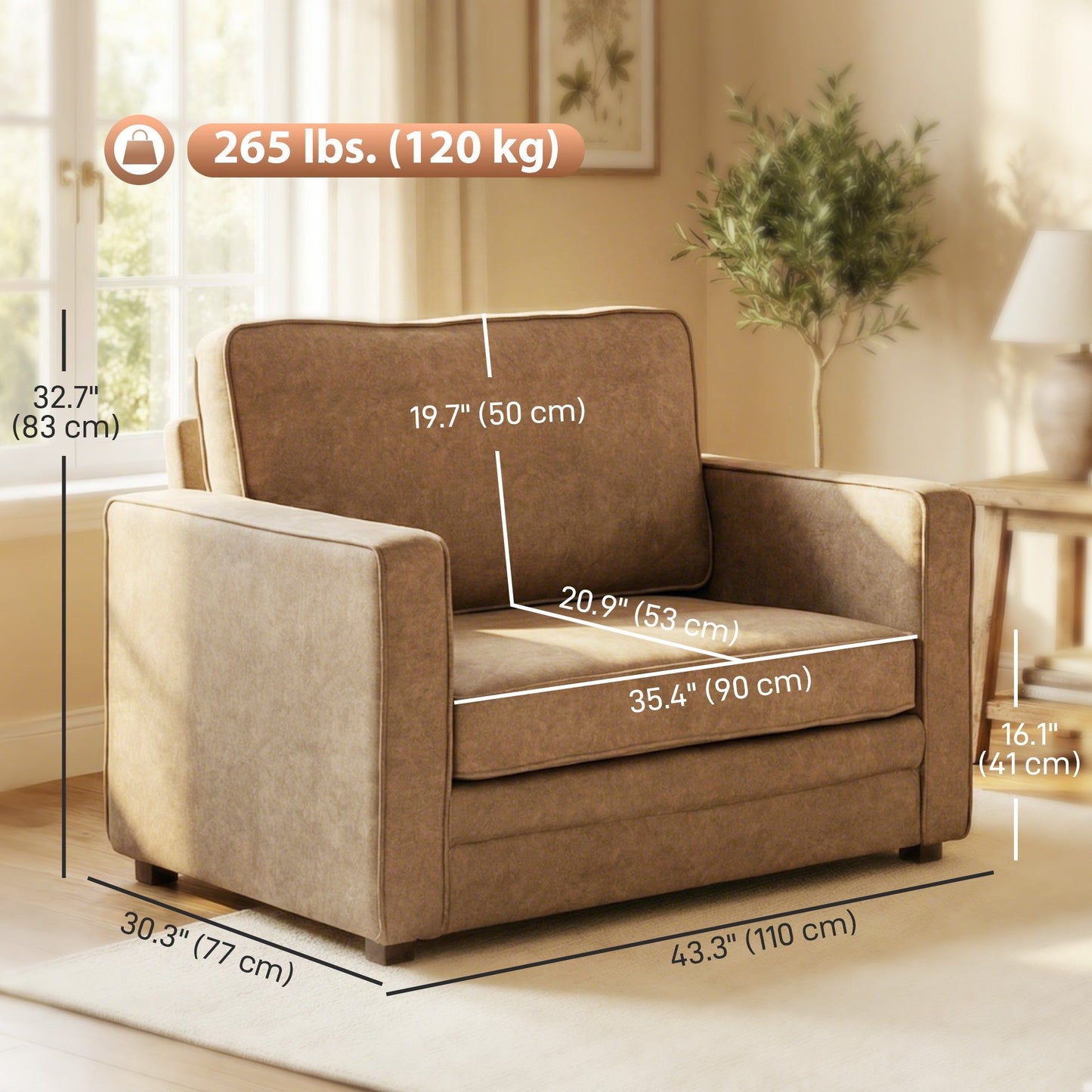 Velvet-Feel Accent Chair with Spring Cushion - Brown