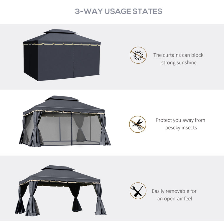 13' x 10' Double Roof Gazebo with Netting & Curtains