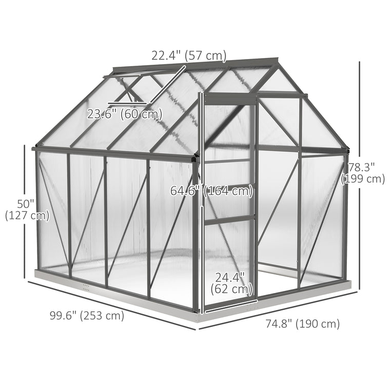 6' x 8' x 6.5' Charcoal Grey Polycarbonate Greenhouse