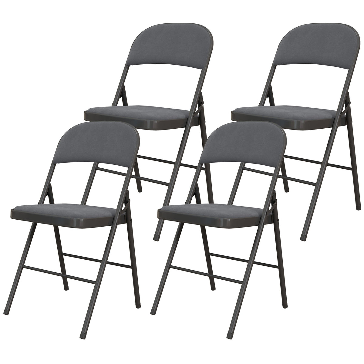 4 Pack Folding Chairs with Padded Seats, Velvet Portable Party Chairs with Steel Frame, Dark Grey