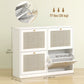 Narrow Shoe Storage Cabinet, Rattan Shoe Cabinet with 4 Flip Drawers and Adjustable Shelves for 20 Pairs, White