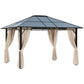 10' x 12' Outdoor Hardtop Gazebo with Polycarbonate Panel Roof, Garden Deluxe Pavilion Canopy BBQ Sunshade Shelter with Removable Curtains